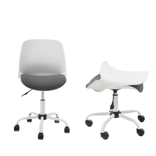 Redlife Small Desk Chair, Armless Office Chair, Ergonomic Office Chair Cross Legged Small Desk Chair for Small Space, Height Adjustable Folding Office Chair for Home Office (White)