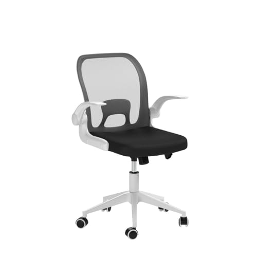 IPKIG Foldable Office Chair - Home Office Desk Chairs with Wheels and Flip-Up Arms - Foldable Backrest Mesh Computer Chair Adjustable Swivel Rolling Home Executive (White)