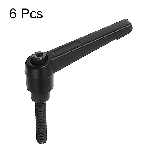 HARFINGTON 6pcs Adjustable Clamping Lever Handles M6 x 32mm Male Thread Bolt Knobs Rotating Screw Locking Quick Release Ratchet Push Button Handle, Black