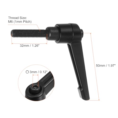 HARFINGTON 6pcs Adjustable Clamping Lever Handles M6 x 32mm Male Thread Bolt Knobs Rotating Screw Locking Quick Release Ratchet Push Button Handle, Black