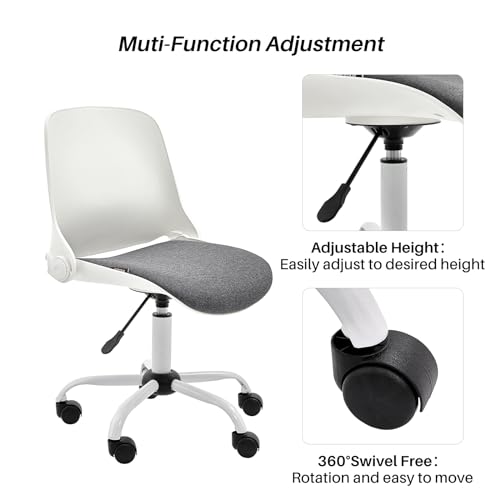 Redlife Small Desk Chair, Armless Office Chair, Ergonomic Office Chair Cross Legged Small Desk Chair for Small Space, Height Adjustable Folding Office Chair for Home Office (White)