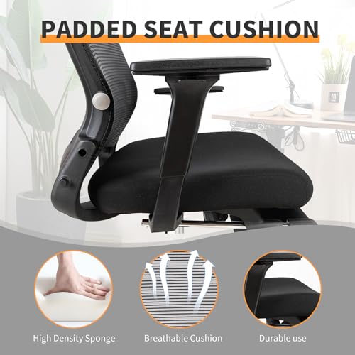 Foldable Ergonomic Office Chair with Footrest, High Back Computer Chair with 2D Headrest, Mesh Back, Sponge Seat, Adjustable Lumbar Support, 2D Armrest, Home Office Desk Chair, Black