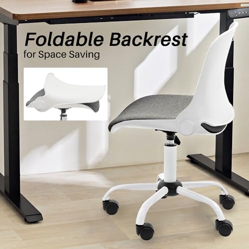 Redlife Small Desk Chair, Armless Office Chair, Ergonomic Office Chair Cross Legged Small Desk Chair for Small Space, Height Adjustable Folding Office Chair for Home Office (White)