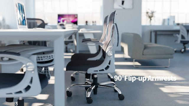 Ergonomic Office Chair with Foldable Backrest, Computer Desk Chair with Flip-up Armrests, Mesh Lumbar Support and Tilt Function Big and Tall Office Chair, White