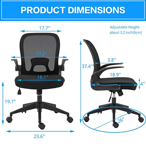 Ergonomic Office Chair Mesh with Foldable Backrest, Mesh Home Office Computer Task Desk Chairs with Adjustable Arms and 360 Degree Universal Wheels (Black)