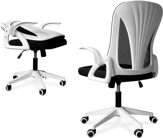 Tervo Model S | Folding Office Chair for Small Spaces | Gaming Chair for Adults & Kids | Ergonomic Mesh Computer Chair for Bedroom | Desk Chair for Home Work | (White & Black)